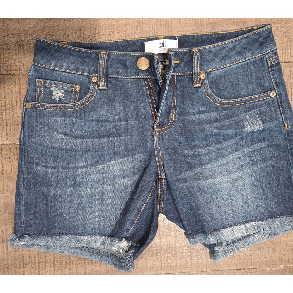 Womens Cabi Medium Wash Blue Denim Cut-off Shorts Size 2